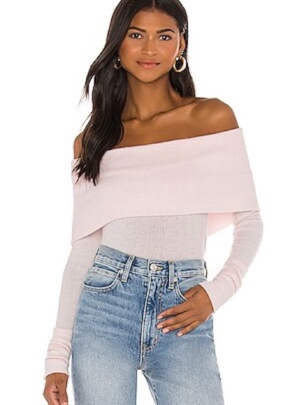 Free People We The Free Top Snowbunny Long Sleeve Off-The-Shoulder Pink Sz M